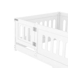 Bellemave® Solid Wood Floor Bed with Heightened Safety Guardrails and Door, No Slats Included - Bellemave