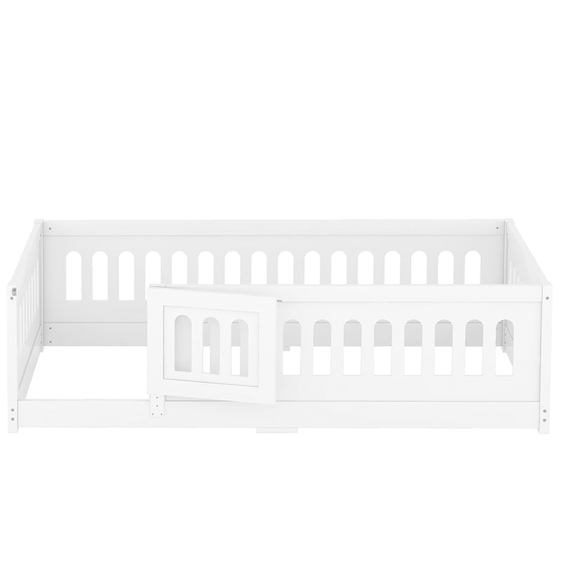 Bellemave® Solid Wood Floor Bed with Heightened Safety Guardrails and Door, No Slats Included - Bellemave