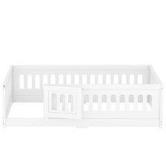 Bellemave® Solid Wood Floor Bed with Heightened Safety Guardrails and Door, No Slats Included - Bellemave