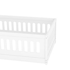 Bellemave® Solid Wood Floor Bed with Heightened Safety Guardrails and Door, No Slats Included - Bellemave