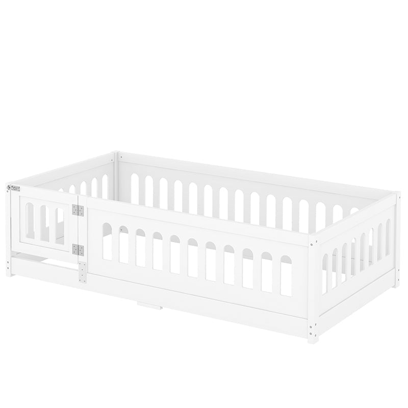 Bellemave® Solid Wood Floor Bed with Heightened Safety Guardrails and Door, No Slats Included - Bellemave