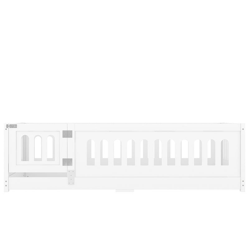 Bellemave® Solid Wood Floor Bed with Heightened Safety Guardrails and Door, No Slats Included - Bellemave