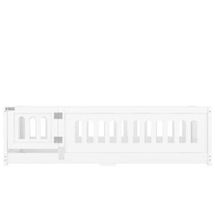 Bellemave® Solid Wood Floor Bed with Heightened Safety Guardrails and Door, No Slats Included - Bellemave