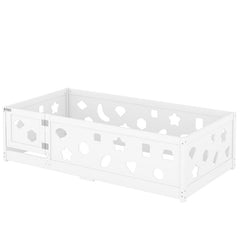 Bellemave® Solid Wood Floor Bed with Heightened Safety Guardrails and Door(No Slats Included) - Bellemave