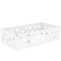 Bellemave® Solid Wood Floor Bed with Heightened Safety Guardrails and Door(No Slats Included) - Bellemave