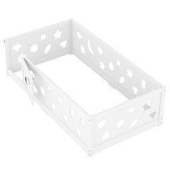 Bellemave® Solid Wood Floor Bed with Heightened Safety Guardrails and Door(No Slats Included) - Bellemave