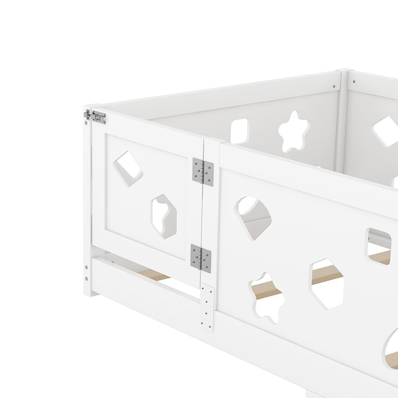 Bellemave® Solid Wood Floor Bed with Heightened Safety Guardrails and Door(with Slats) - Bellemave