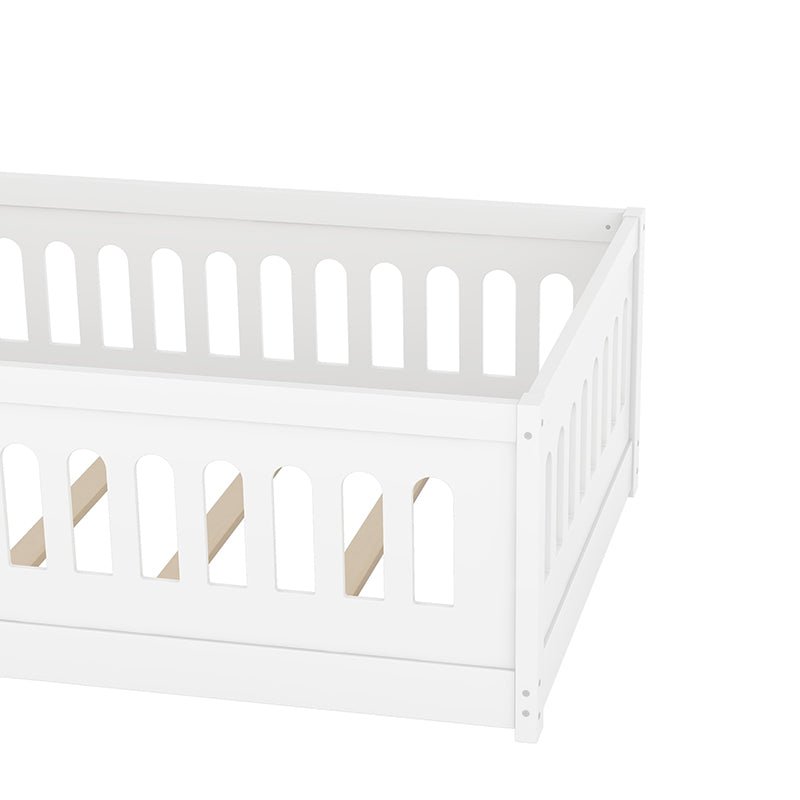 Bellemave® Solid Wood Floor Bed with Slats, Heightened Safety Guardrails and Door - Bellemave