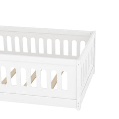 Bellemave® Solid Wood Floor Bed with Slats, Heightened Safety Guardrails and Door - Bellemave