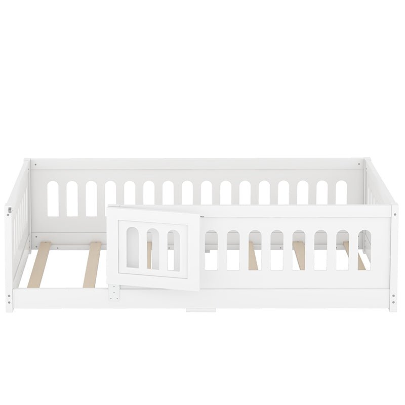 Bellemave® Solid Wood Floor Bed with Slats, Heightened Safety Guardrails and Door - Bellemave