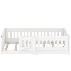 Bellemave® Solid Wood Floor Bed with Slats, Heightened Safety Guardrails and Door - Bellemave