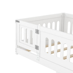 Bellemave® Solid Wood Floor Bed with Slats, Heightened Safety Guardrails and Door - Bellemave