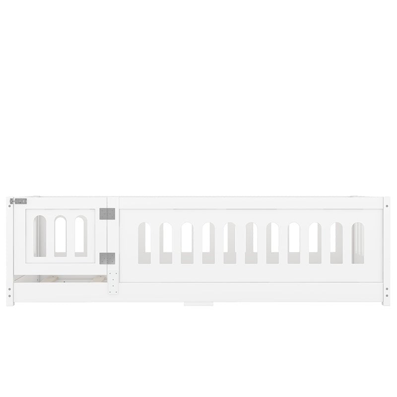 Bellemave® Solid Wood Floor Bed with Slats, Heightened Safety Guardrails and Door - Bellemave