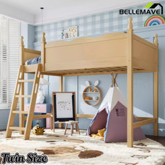 Bellemave® Solid Wood Full Size Loft Bed with Guardrails & Ladder, Space-Saving - Bellemave