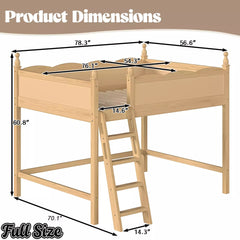 Bellemave® Solid Wood Full Size Loft Bed with Guardrails & Ladder, Space-Saving - Bellemave