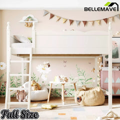 Bellemave® Solid Wood Full Size Loft Bed with Guardrails & Ladder, Space-Saving - Bellemave