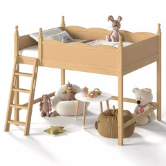 Bellemave® Solid Wood Full Size Loft Bed with Guardrails & Ladder, Space-Saving - Bellemave