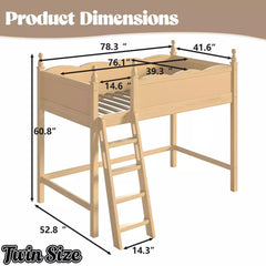 Bellemave® Solid Wood Full Size Loft Bed with Guardrails & Ladder, Space-Saving - Bellemave