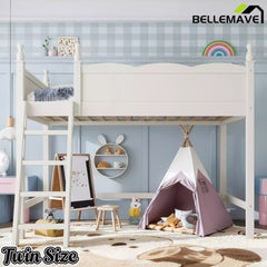 Bellemave® Solid Wood Full Size Loft Bed with Guardrails & Ladder, Space-Saving - Bellemave
