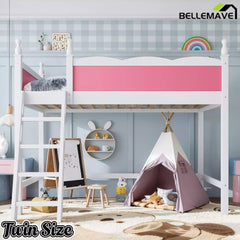 Bellemave® Solid Wood Full Size Loft Bed with Guardrails & Ladder, Space-Saving - Bellemave