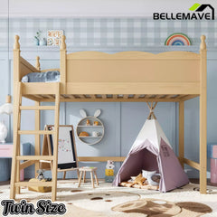 Bellemave® Solid Wood Full Size Loft Bed with Guardrails & Ladder, Space-Saving - Bellemave
