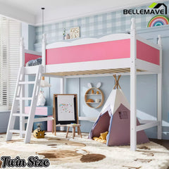 Bellemave® Solid Wood Full Size Loft Bed with Guardrails & Ladder, Space-Saving - Bellemave