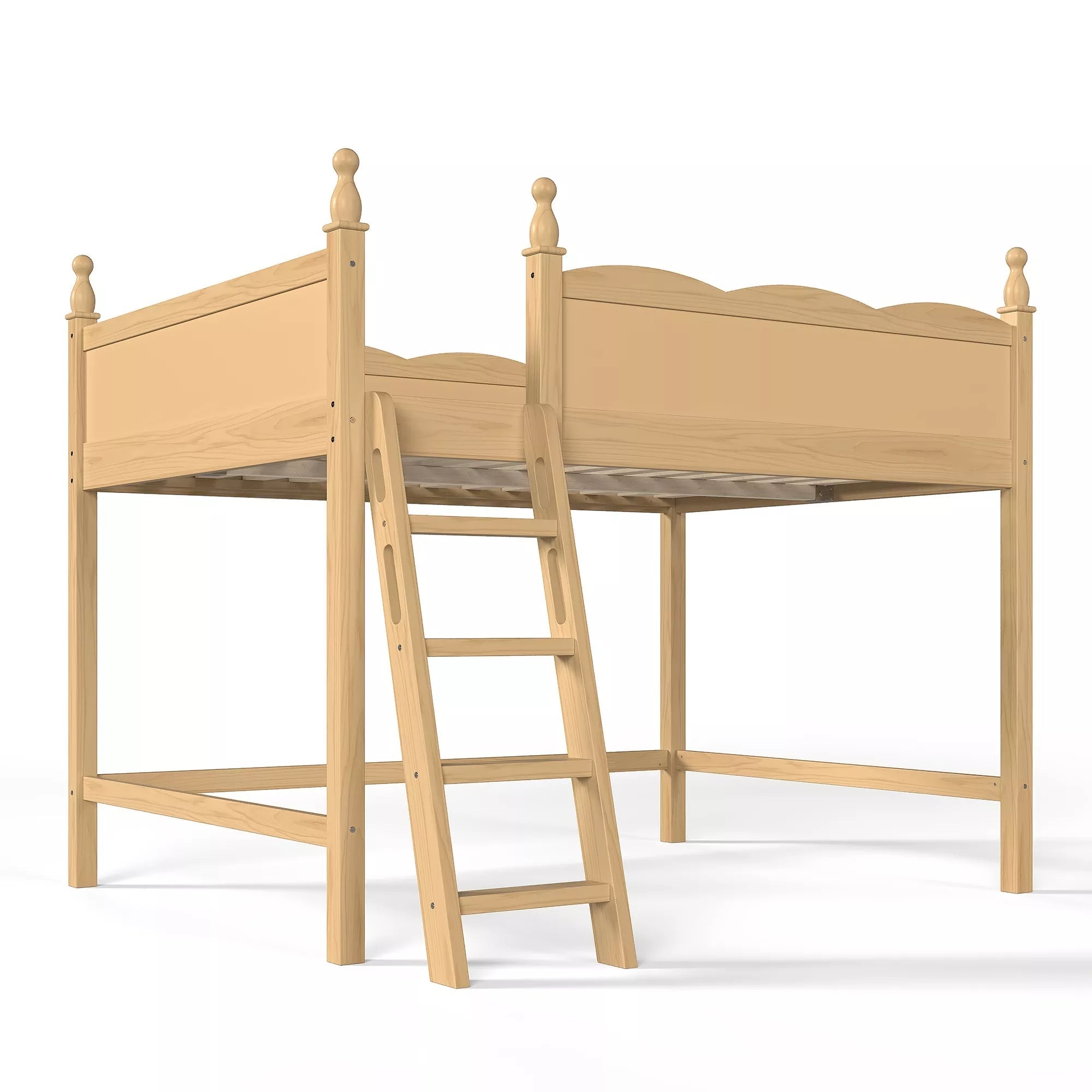 Bellemave® Solid Wood Full Size Loft Bed with Guardrails & Ladder, Space-Saving - Bellemave