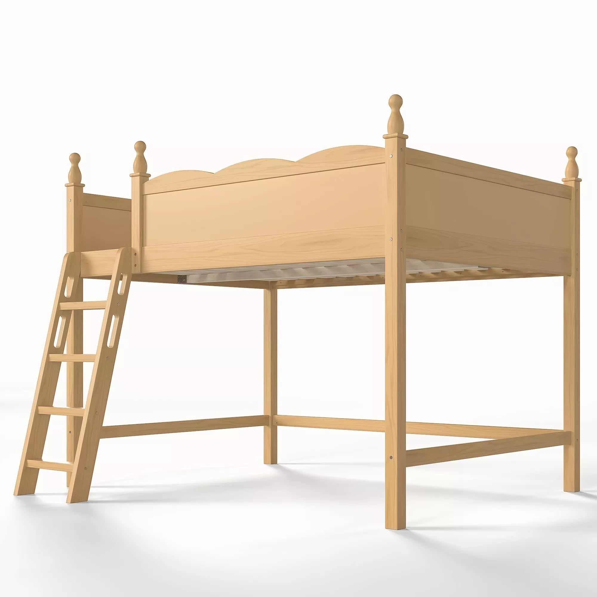 Bellemave® Solid Wood Full Size Loft Bed with Guardrails & Ladder, Space-Saving - Bellemave