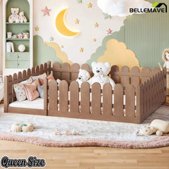 Bellemave® Solid Wood Montessori Floor Bed with Fence Guardrails, Low Profile Kids Floor Bed Frame - Bellemave