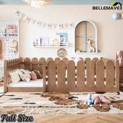 Bellemave® Solid Wood Montessori Floor Bed with Fence Guardrails, Low Profile Kids Floor Bed Frame - Bellemave