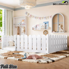 Bellemave® Solid Wood Montessori Floor Bed with Fence Guardrails, Low Profile Kids Floor Bed Frame - Bellemave
