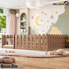 Bellemave® Solid Wood Montessori Floor Bed with Fence Guardrails, Low Profile Kids Floor Bed Frame - Bellemave