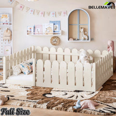 Bellemave® Solid Wood Montessori Floor Bed with Fence Guardrails, Low Profile Kids Floor Bed Frame - Bellemave