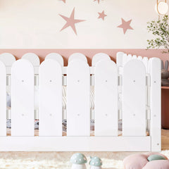 Bellemave® Solid Wood Montessori Floor Bed with Fence Guardrails, Low Profile Kids Floor Bed Frame - Bellemave