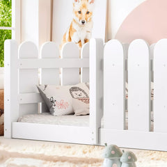 Bellemave® Solid Wood Montessori Floor Bed with Fence Guardrails, Low Profile Kids Floor Bed Frame - Bellemave