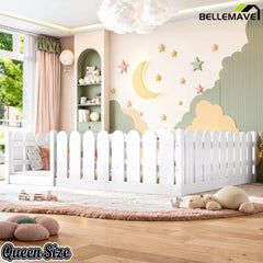 Bellemave® Solid Wood Montessori Floor Bed with Fence Guardrails, Low Profile Kids Floor Bed Frame - Bellemave