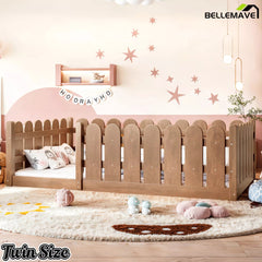 Bellemave® Solid Wood Montessori Floor Bed with Fence Guardrails, Low Profile Kids Floor Bed Frame - Bellemave