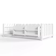 Bellemave® Solid Wood Montessori Floor Bed with High Fence Guardrails, Bookshelf & LED Light, Low Profile Kids Bed Frame - Bellemave
