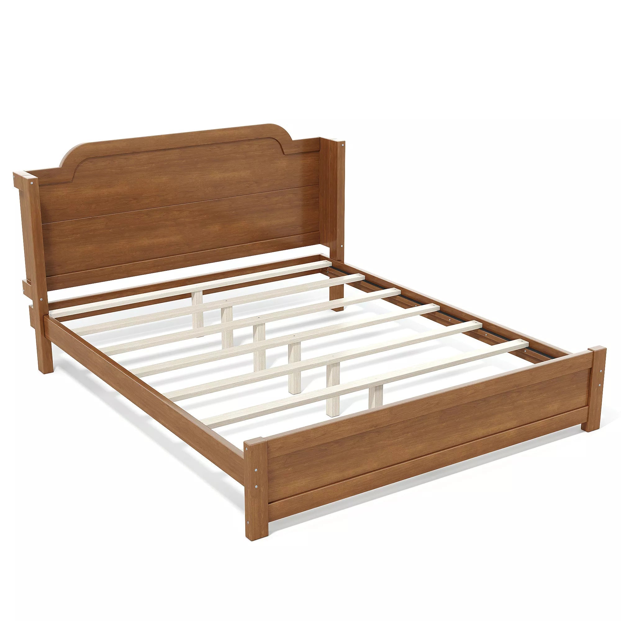 Bellemave® Solid Wood Platform Bed with Headboard, Natural Finish Minimalist Design, No Box Spring Needed - Bellemave