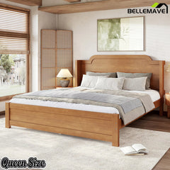 Bellemave® Solid Wood Platform Bed with Headboard, Natural Finish Minimalist Design, No Box Spring Needed - Bellemave