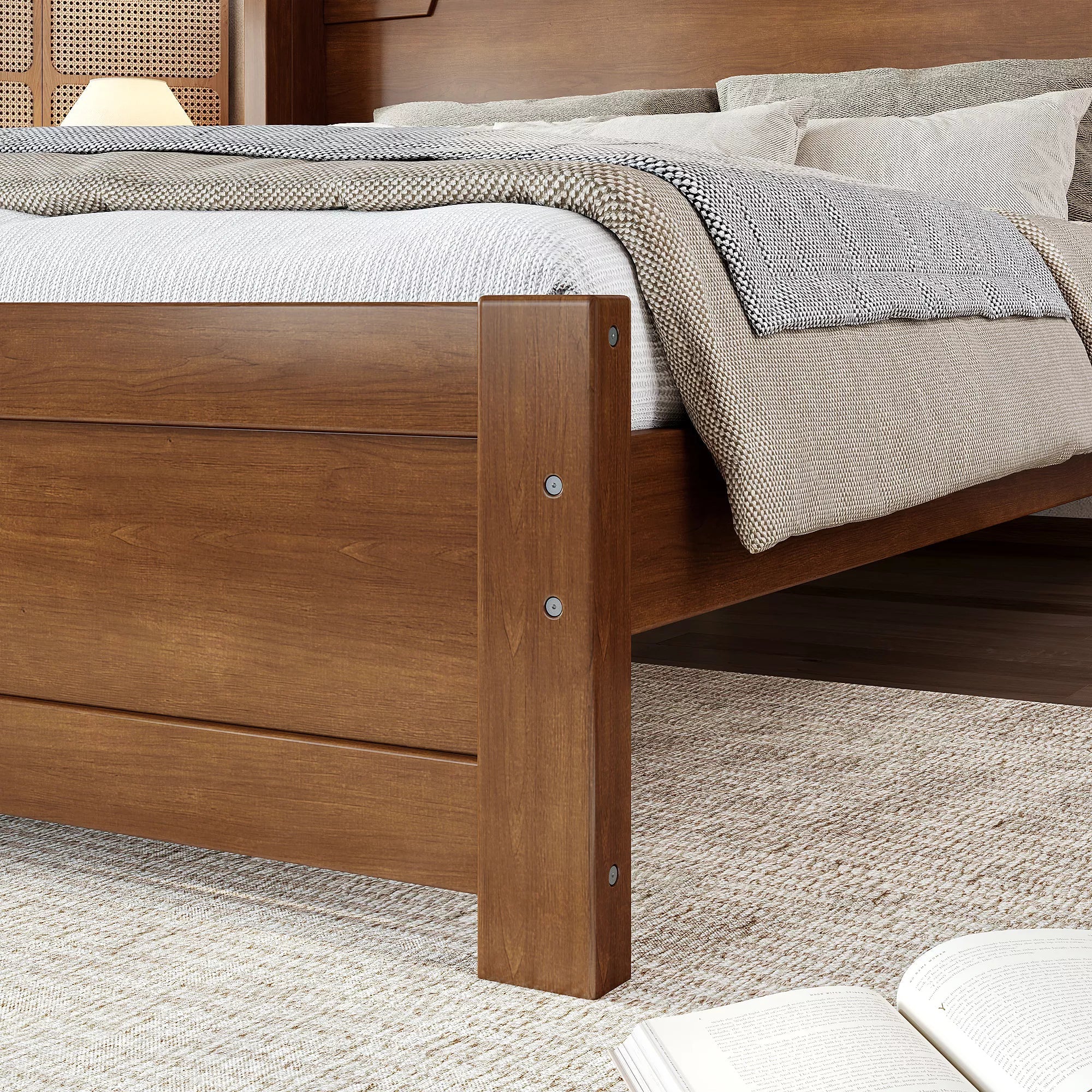 Bellemave® Solid Wood Platform Bed with Headboard, Natural Finish Minimalist Design, No Box Spring Needed - Bellemave