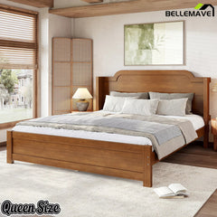Bellemave® Solid Wood Platform Bed with Headboard, Natural Finish Minimalist Design, No Box Spring Needed - Bellemave