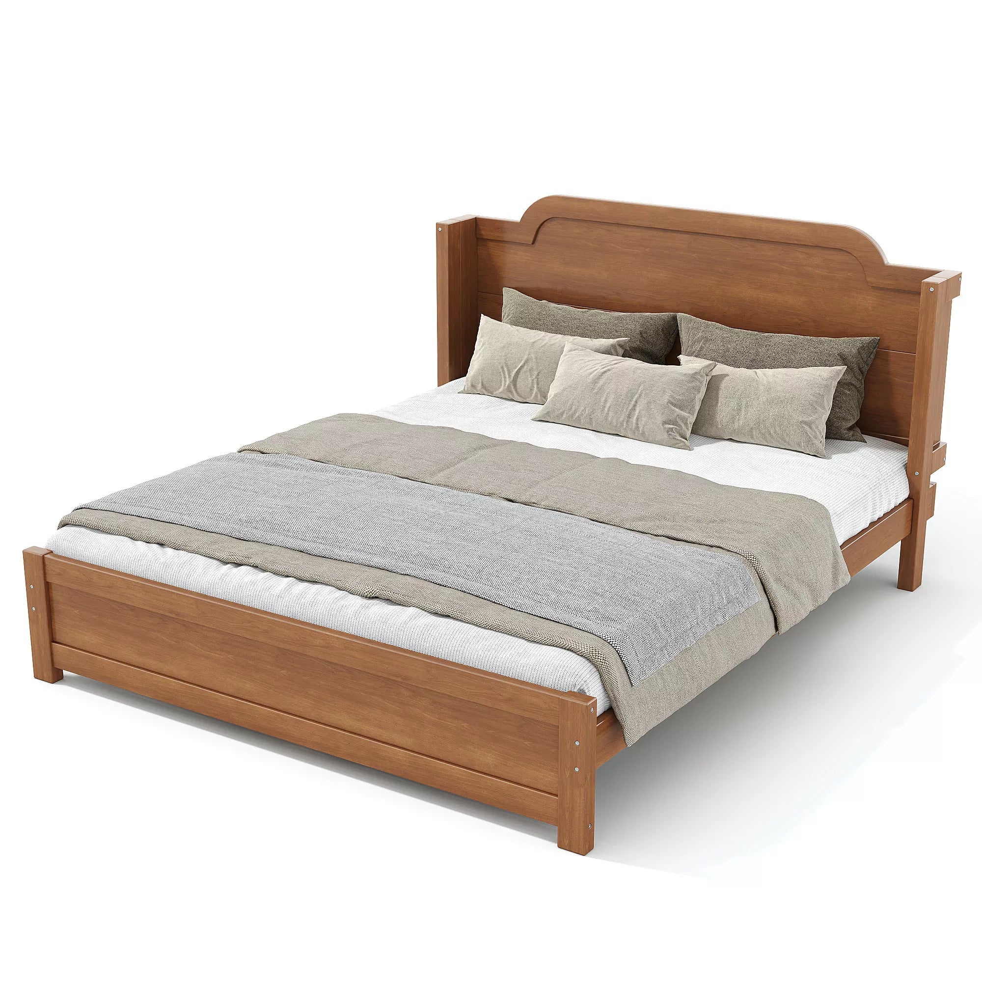 Bellemave® Solid Wood Platform Bed with Headboard, Natural Finish Minimalist Design, No Box Spring Needed - Bellemave