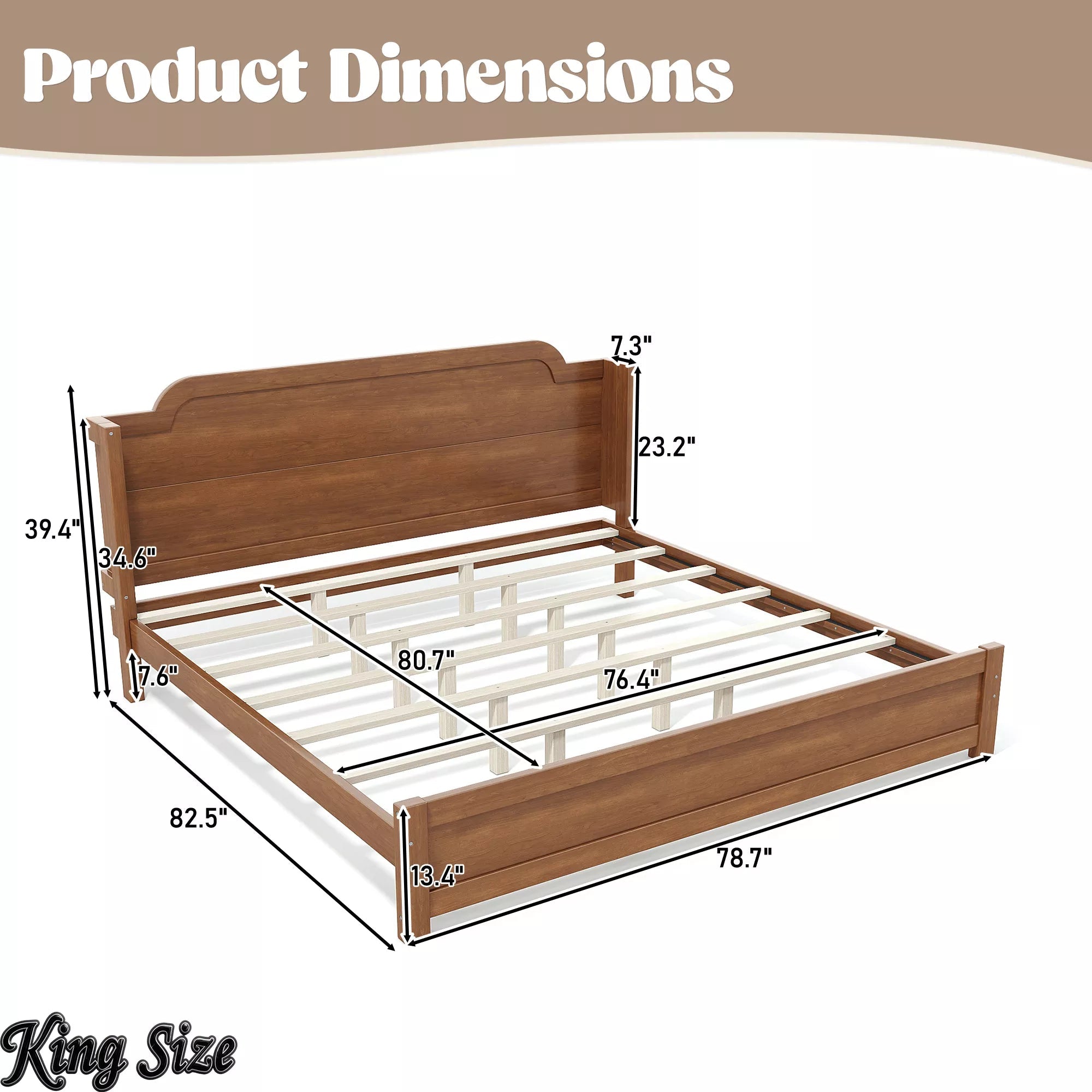 Bellemave® Solid Wood Platform Bed with Headboard, Natural Finish Minimalist Design, No Box Spring Needed - Bellemave