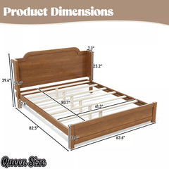 Bellemave® Solid Wood Platform Bed with Headboard, Natural Finish Minimalist Design, No Box Spring Needed - Bellemave
