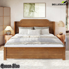 Bellemave® Solid Wood Platform Bed with Headboard, Natural Finish Minimalist Design, No Box Spring Needed - Bellemave