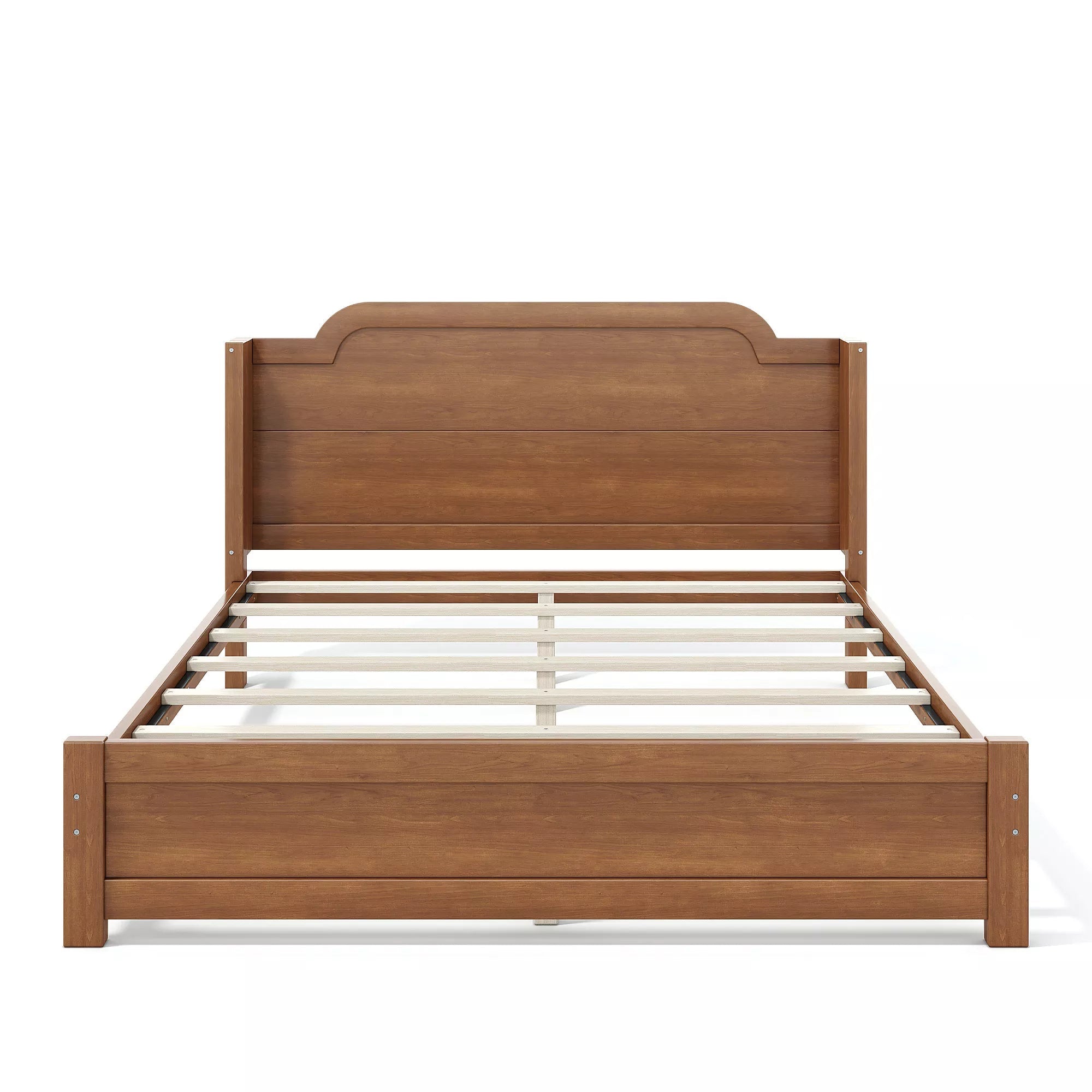 Bellemave® Solid Wood Platform Bed with Headboard, Natural Finish Minimalist Design, No Box Spring Needed - Bellemave