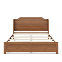 Bellemave® Solid Wood Platform Bed with Headboard, Natural Finish Minimalist Design, No Box Spring Needed - Bellemave