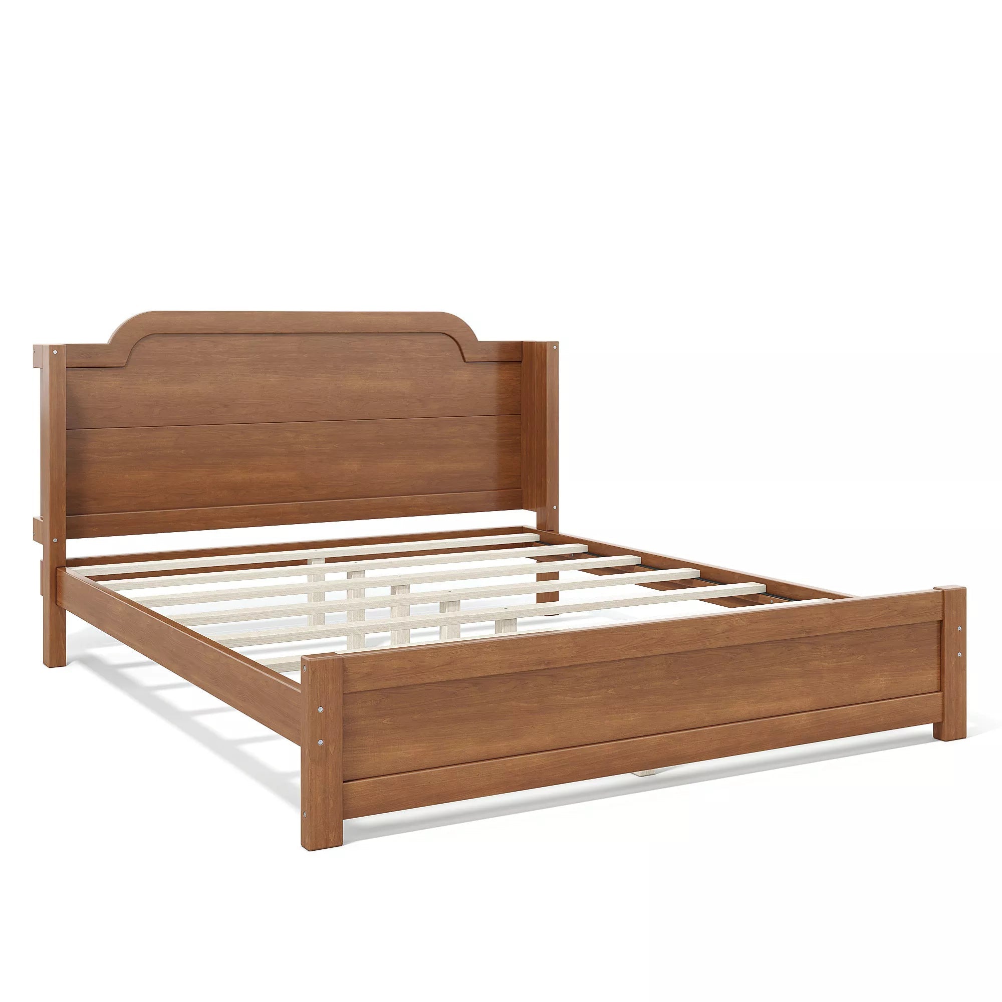 Bellemave® Solid Wood Platform Bed with Headboard, Natural Finish Minimalist Design, No Box Spring Needed - Bellemave