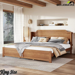 Bellemave® Solid Wood Platform Bed with Headboard, Natural Finish Minimalist Design, No Box Spring Needed - Bellemave